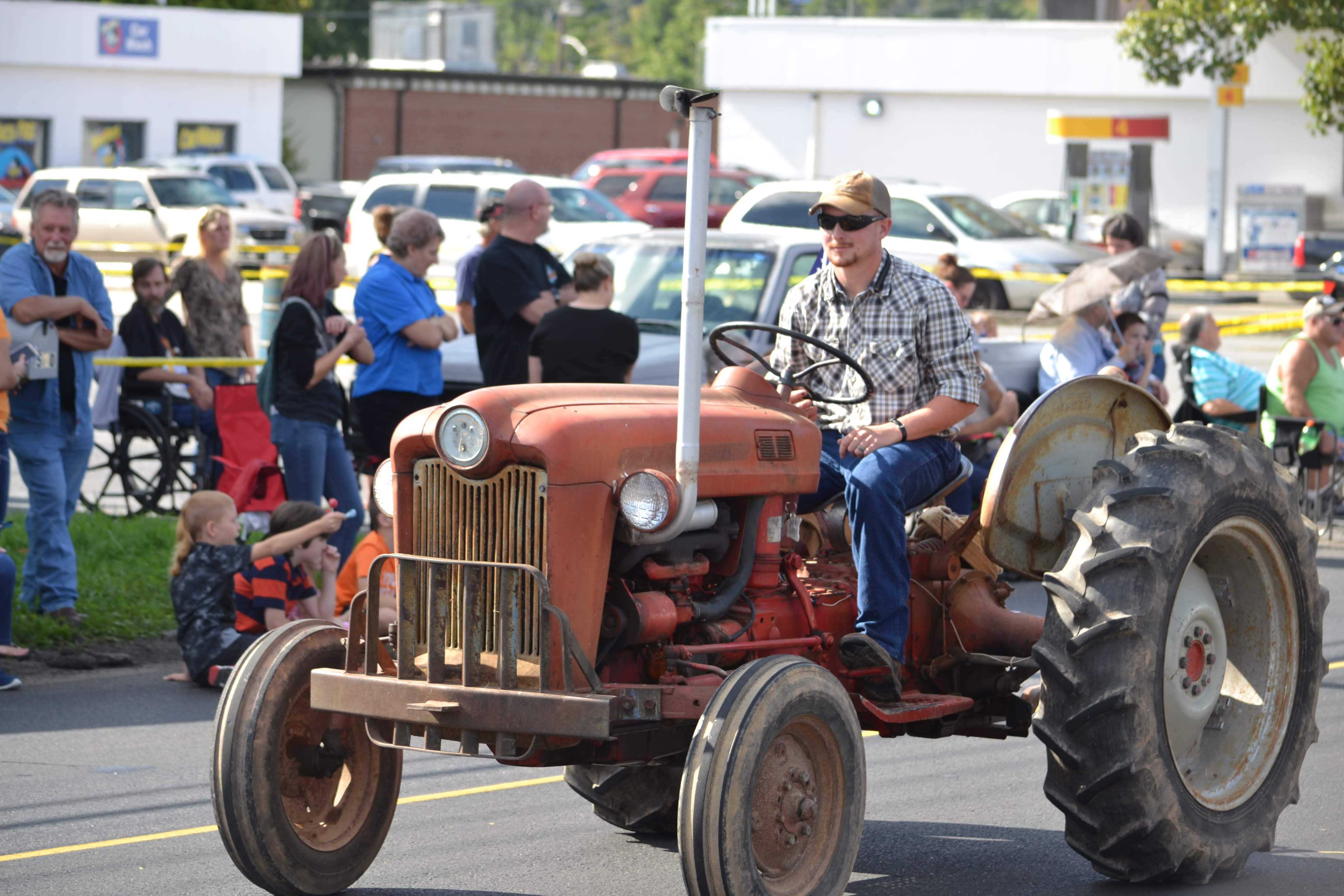 antique tractor in parade